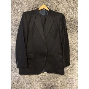 VTG John Alexander Suit Black Striped 100% Wool Jacket Pants 46L 36x30
